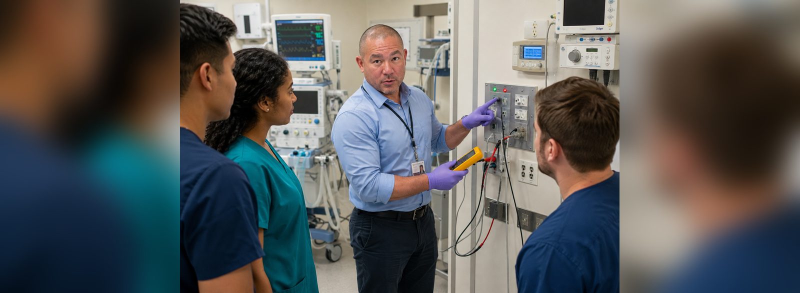 Intensive care isolated power receptacle verified against its indicator lamps with a digital meter