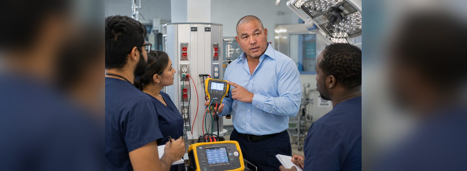 Isolated power columns serving two operating rooms tested with a three-phase power quality analyzer